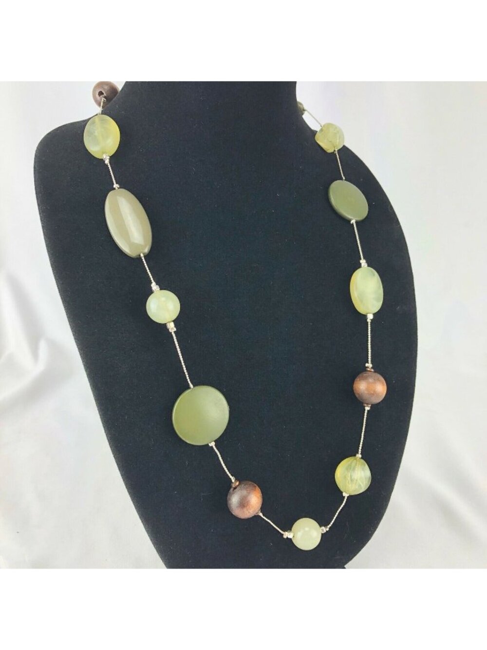 New York & Company Silver Tone 36" Necklace with Green Acrylic Beads